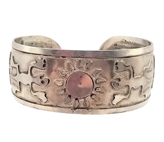 Signed Southwestern Sterling Silver Lizard Sun Cuff Bracelet 19.1 G