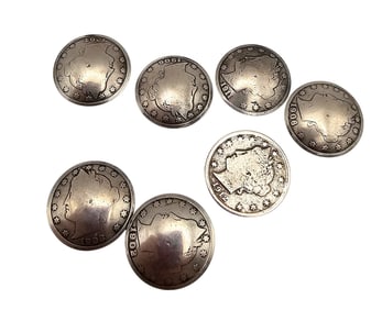 Vintage Liberty Head Nickel Button Covers Lot Of 7 49.7 G