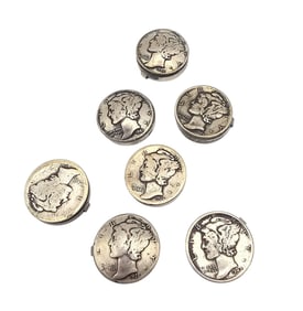 Vintage Mercury Dime Button Covers Lot Of 7 33 G