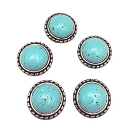 Southwestern Turquoise Nickel Silver Button Covers Lot Of 5 55.5 G