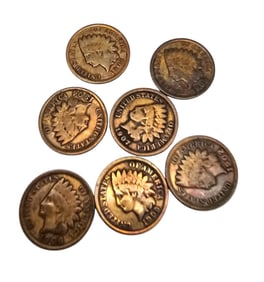 Vintage Indian Head Penny Button Covers Lot Of 7 37.5 G