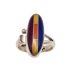 Signed Southwestern Style Multi Stone Ring Size 8.25 7.3 G