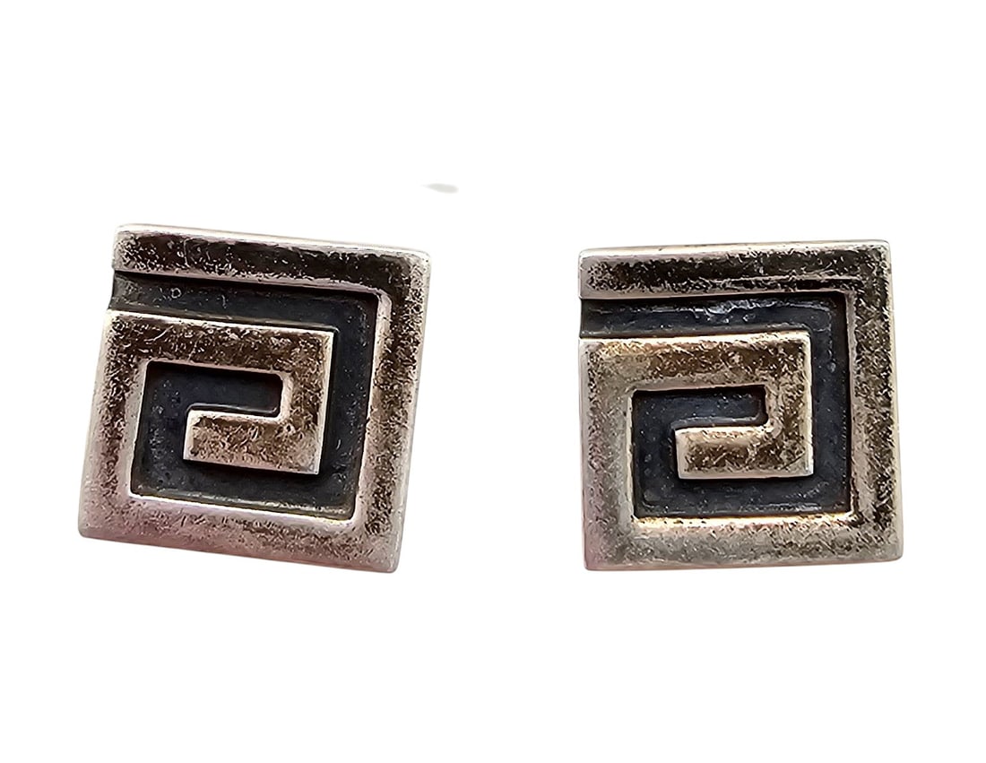 ECC Taxco Mexico Sterling Silver Aztec Style Earrings 6.7 G (1 of 4)