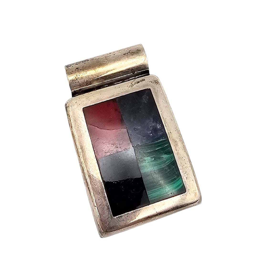 Mexico Jasper Sodalite Malachite Onyx Sterling Silver Pendant 15.7 G: Mexico Jasper Sodalite Malachite Onyx Sterling Silver Pendant 15.7 G