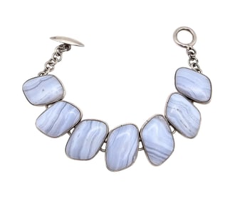 Citlal Mexico Blue Lace Agate Sterling Silver Toggle Bracelet 57.1 G