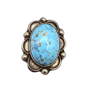 Signed Mexico Turquoise Sterling Silver Ring Size 8 6.3 G