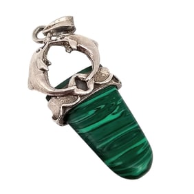 Malachite Sterling Silver Dolphin Pendant 7.4 G