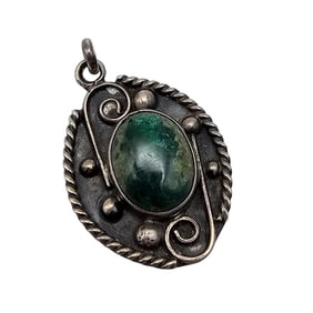 Signed Mexico Turquoise Sterling Silver Pendant 7.7 G