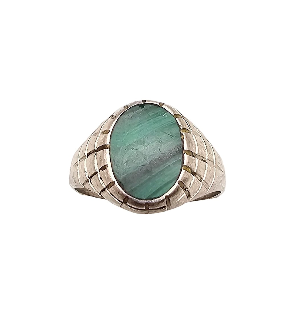 Taxco Mexico Malachite Sterling Silver Ring Size 8 5.2 G (1 of 4)