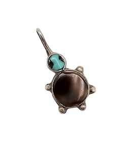 Native Turquoise Shell Sterling Silver Turtle Pendant 0.9 G