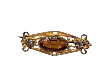 Victorian Vintage Gold Filled Rhinestone Brooch 3.6 G