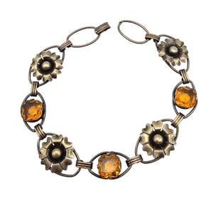 12K Gold Filled Rhinestone Flower Bracelet 9 G