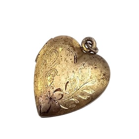 12K Gold Filled Etched Heart Locket Pendant 3.4 G