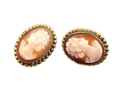 WRE 12K Gold Filled Vintage Cameo Earrings 5.2 G