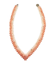 Antique Gold Filled Coral Bead Necklace 39.7 G