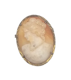 Vintage Shell Carved Cameo Gold Filled Brooch Pendant 5.4 G