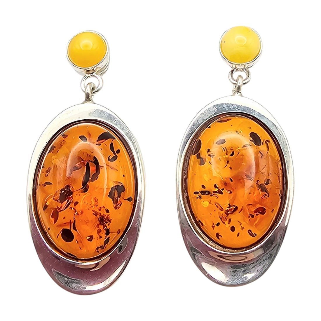 Pure Enzo New Natural Baltic Amber Honey Amber Sterling Silver Dangle Earrings 8.9 G