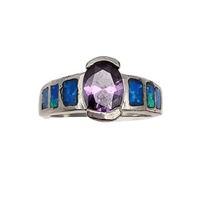 Amethyst Opal Sterling Silver Cocktail Ring Size 5.5 3.6 G