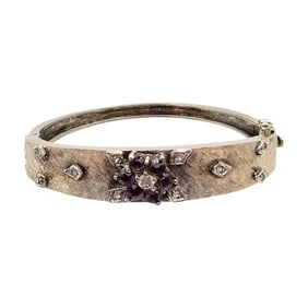 Rhinestone Sterling Silver Hinge Bangle Bracelet 18 G