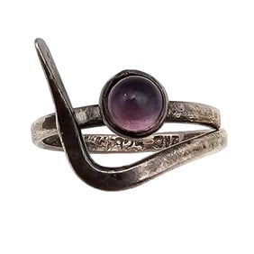 GAD. Amethyst Sterling Silver Modernist Ring Size 7.25 2.9 G