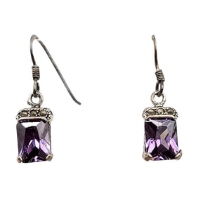 CW Amethyst Sterling Silver Dangle Earrings 3 G
