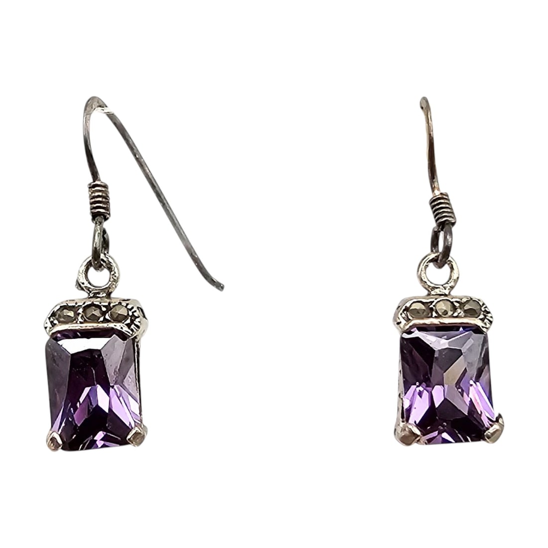 CW Amethyst Sterling Silver Dangle Earrings 3 G (1 of 4)