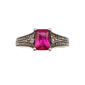 HOU Ruby Diamond Sterling Silver Cocktail Ring Size 7.75 2.7 G