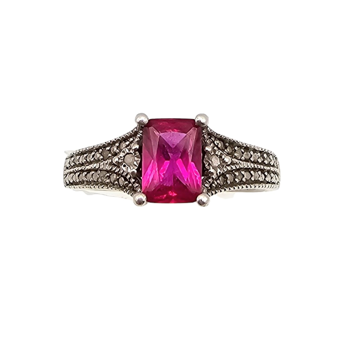 HOU Ruby Diamond Sterling Silver Cocktail Ring Size 7.75 2.7 G (1 of 4)