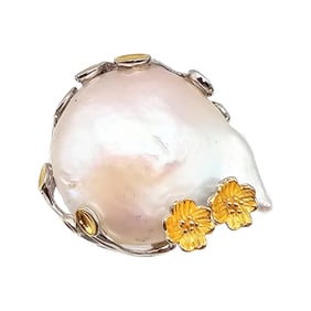 D'Joy Freshwater Pearl Sterling Silver Statement Ring Size 10.5 18.4 G