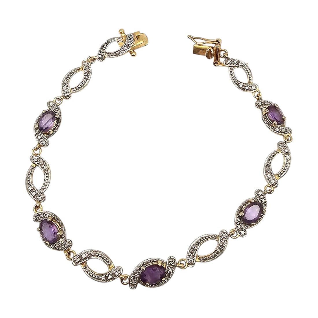 Ross Simons Diamond Amethyst Gold Over Sterling Silver Tennis Bracelet 6.8 G: Ross Simons Diamond Amethyst Gold Over Sterling Silver Tennis Bracelet 6.8 G