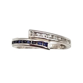 STS Sapphire Diamond Sterling Silver Cocktail Ring Size 6.75 2.3 G