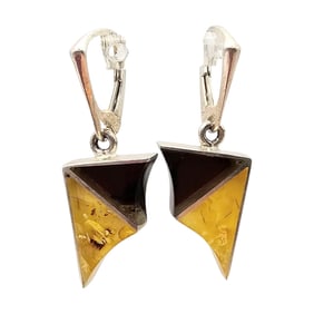 New Polish Amber Sterling Silver Batwing Dangle Earrings 6.8 G