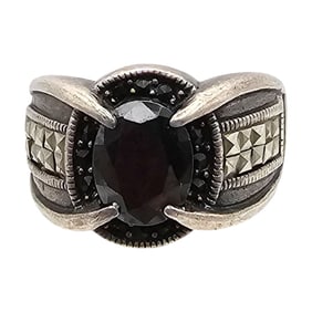 Onyx Marcasite Sterling Silver Ring Size 9.5 9.2 G