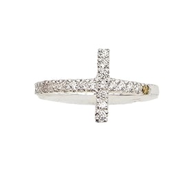 LA Rhinestone Sterling Silver Cross Ring Size 6.75 1.1 G