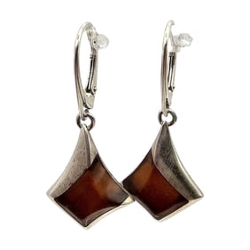 New Polish Amber Sterling Silver Dangle Earrings 6.8 G