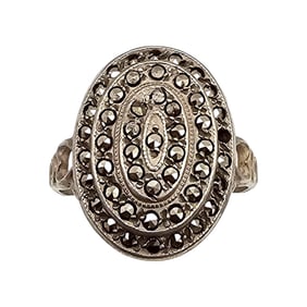 Uncas Marcasite Sterling Silver Cocktail Ring Size 7.75 4.1 G