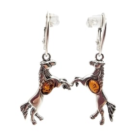 Amber Sterling Silver Horse Dangle Earrings 4.8 G