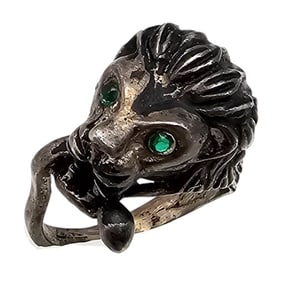 Rhinestone Sterling Silver Lion Ring Size 6.5 7.8 G