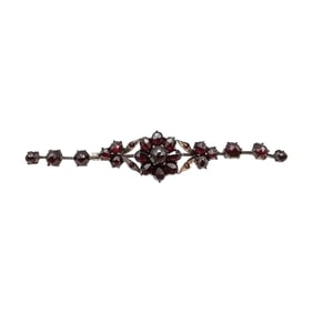 Bohemian Garnet Floral Bar Pin 5.5 G