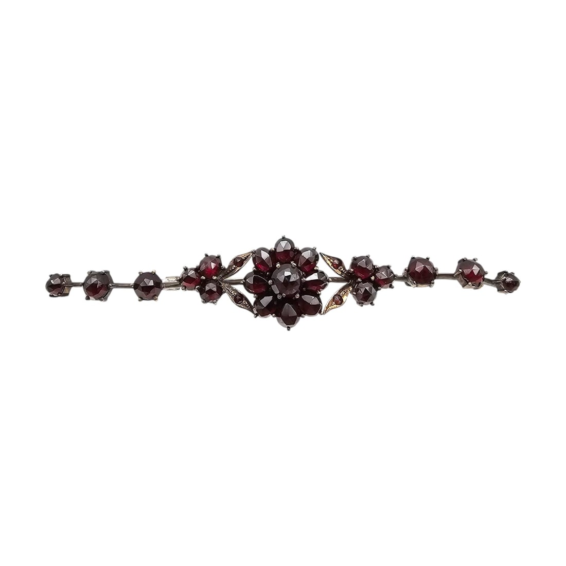 Bohemian Garnet Floral Bar Pin 5.5 G: Bohemian Garnet Floral Bar Pin 5.5 G