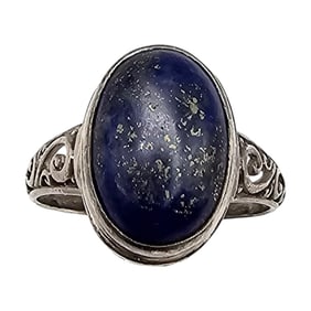 Lapis Sterling Silver Filigree Ring Size 7.75 3.6 G