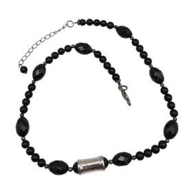 Vintage Black Glass Bead Sterling Silver Necklace 31.8 G