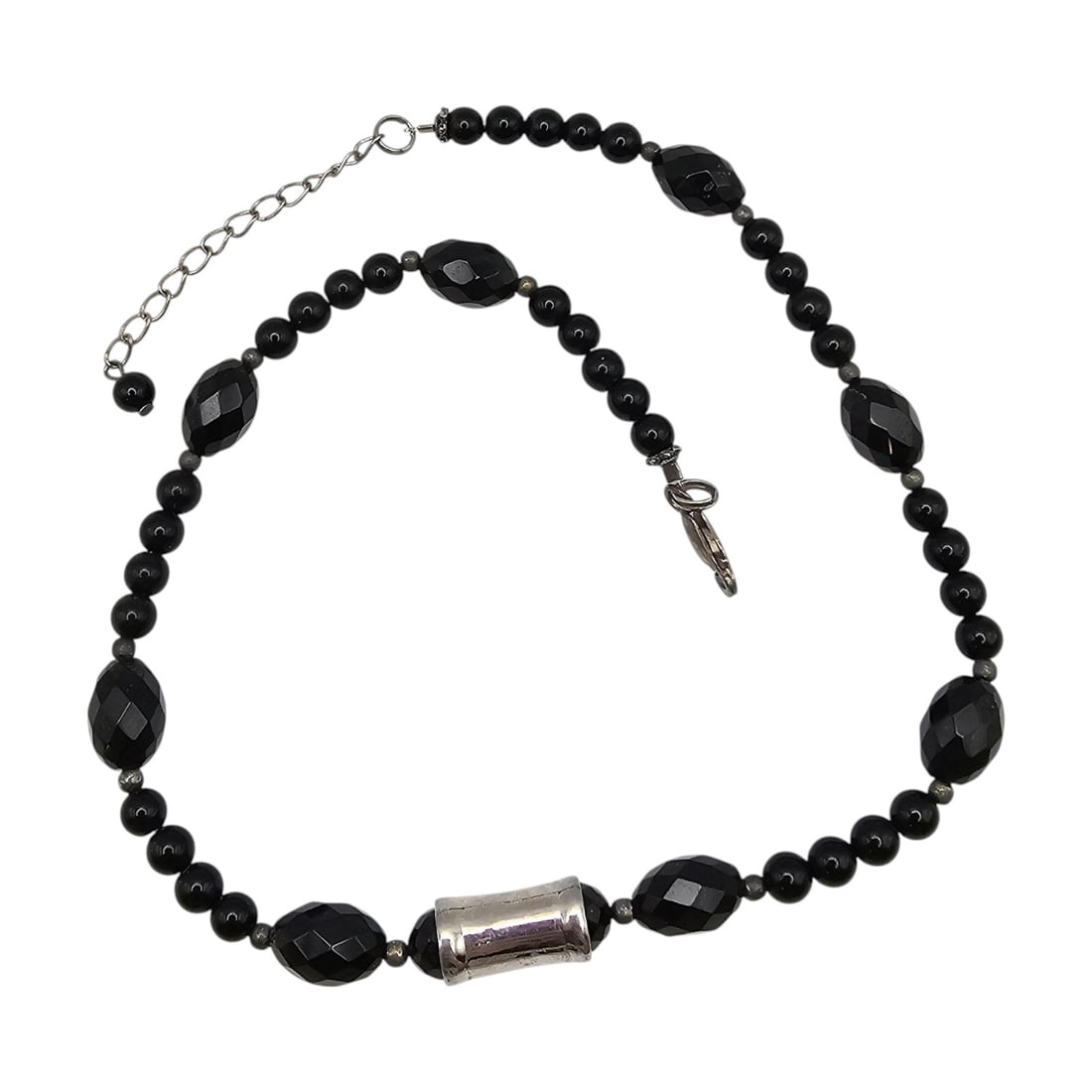 Vintage Black Glass Bead Sterling Silver Necklace 31.8 G: Vintage Black Glass Bead Sterling Silver Necklace 31.8 G