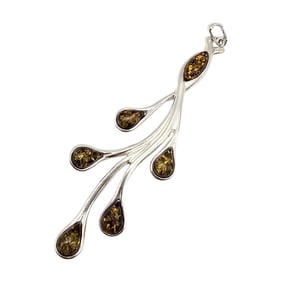 Amber Sterling Silver Flowing Pendant 6.7 G