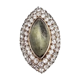 Ireland Moss Agate White Topaz Sterling Silver Cocktail Ring Size 6.75 11.3 G
