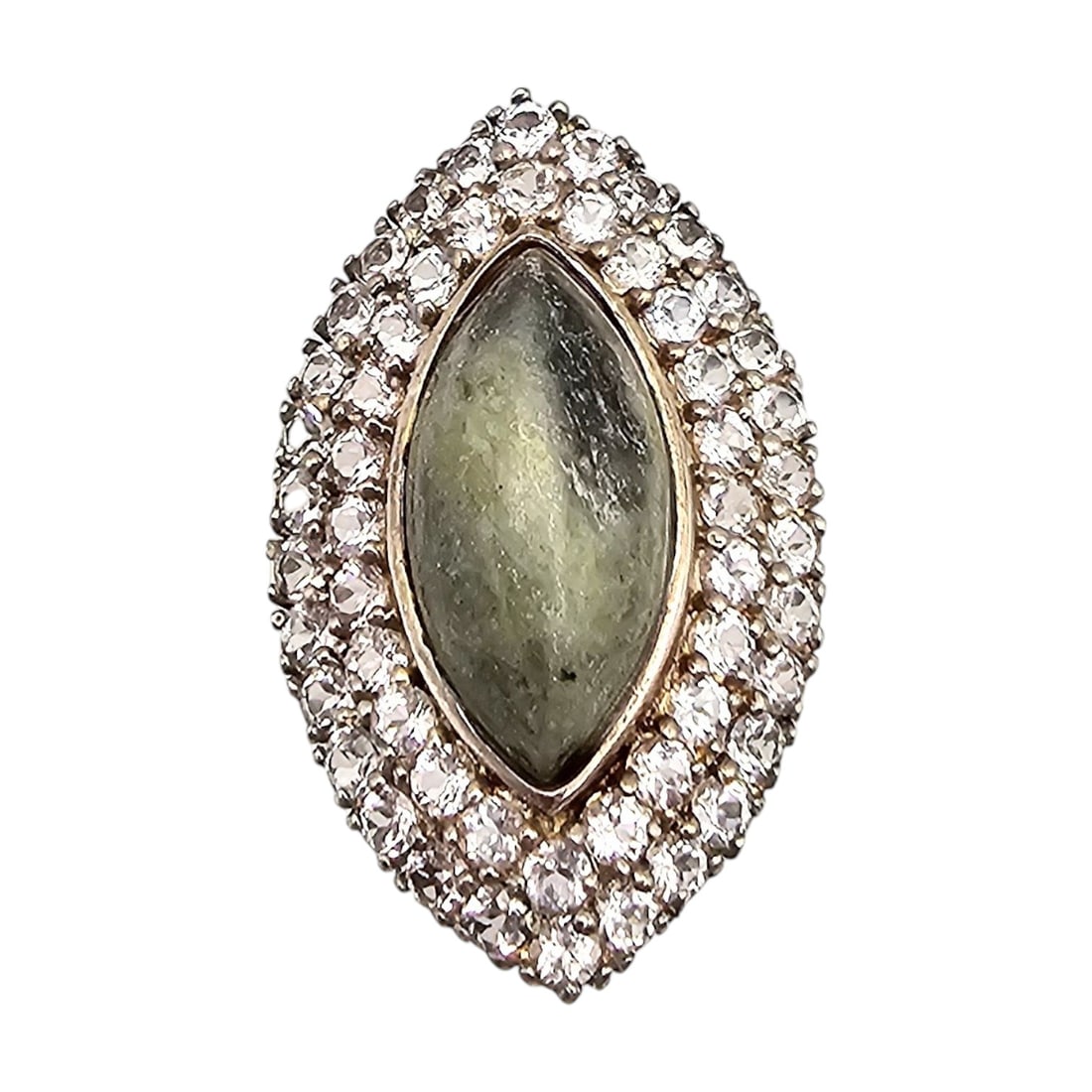Ireland Moss Agate White Topaz Sterling Silver Cocktail Ring Size 6.75 11.3 G (1 of 4)