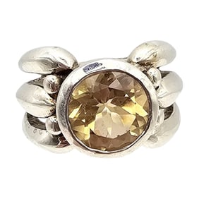 Signed Topaz Sterling Silver Cocktail Ring Size 7.75 15.2 G