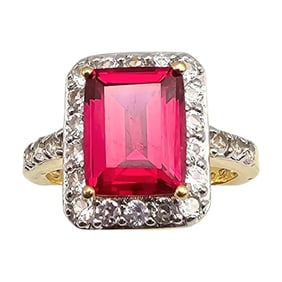 CI Ruby White Sapphire Gold Over Sterling Silver Cocktail Ring Size 6.5 5.1 G