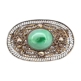 Vintage Glass Filigree Brooch 6.6 G