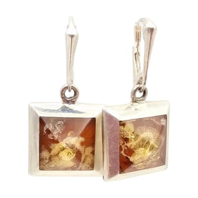 New Polish Amber Sterling Silver Dangle Earrings 8.4 G